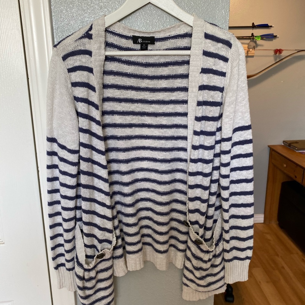 White and blue cardigan